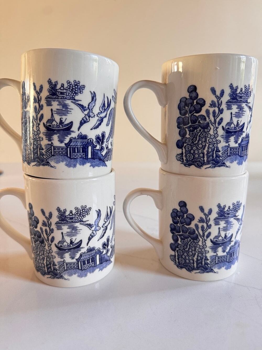 Vintage Blue Willow Stacking Mugs Set of 4 Made in England (